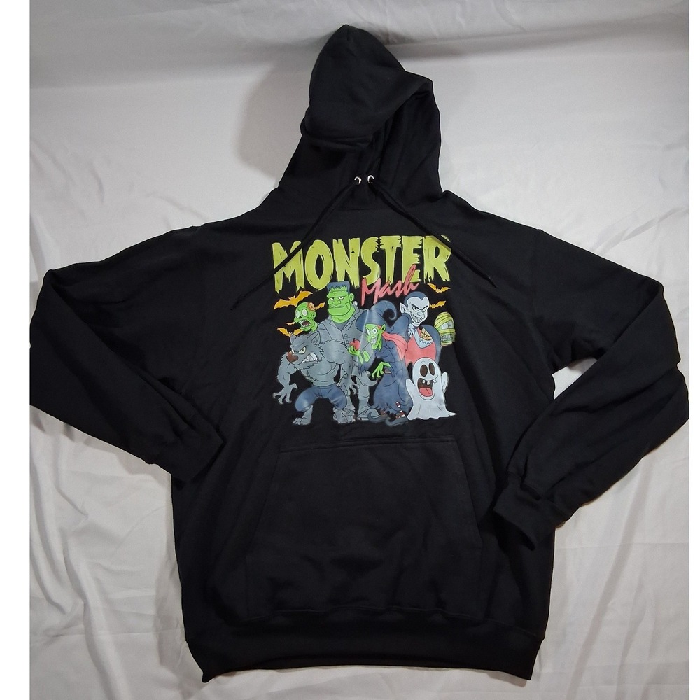 Port & Company Monster Mash Graphic Hoodie Black Mens Large Halloween Sweatshirt